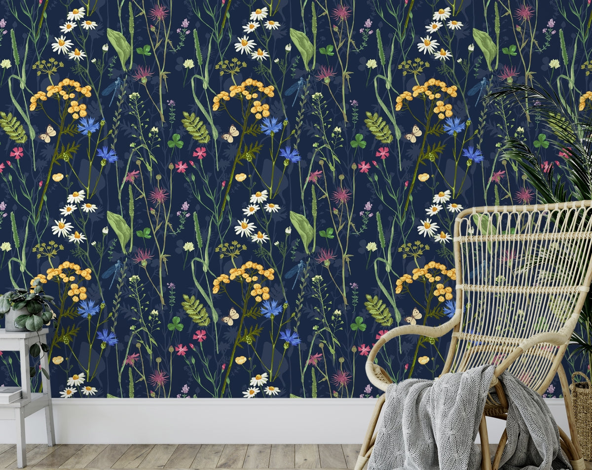 Lily Bloom and Butterfly Botanical Floral Wallpaper