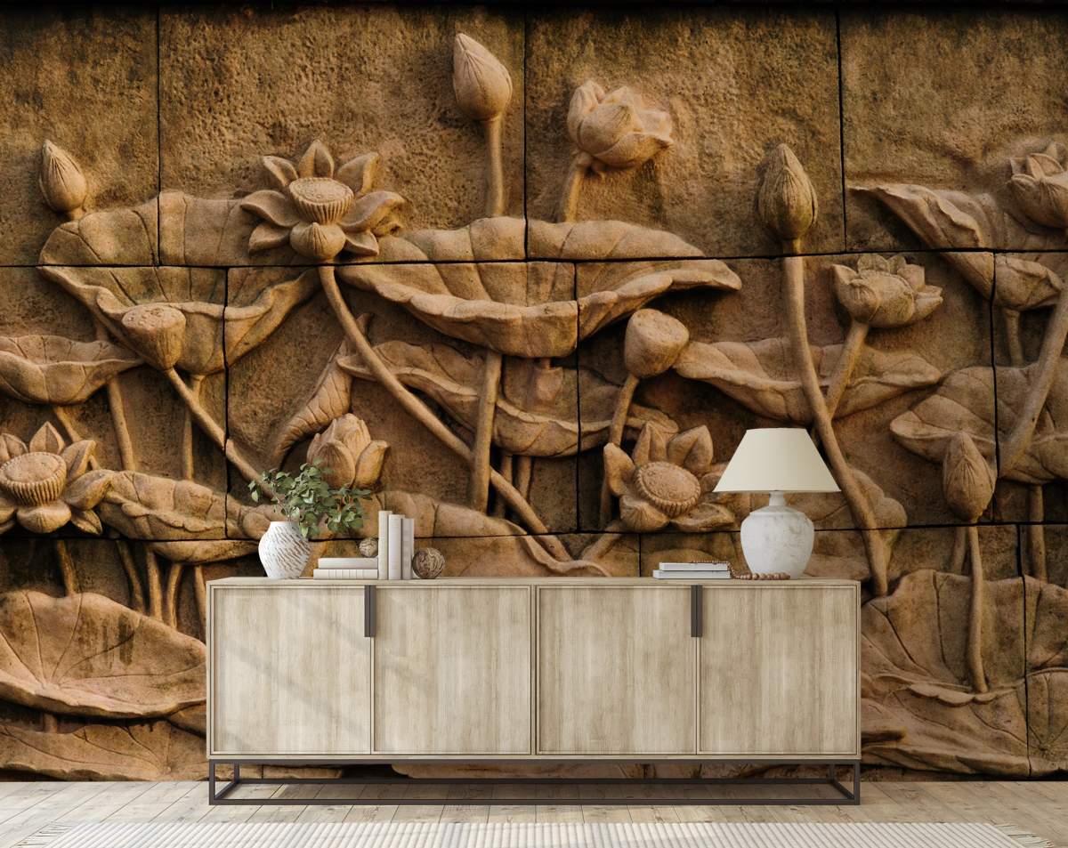 3D Floral Sculpture Wallpaper