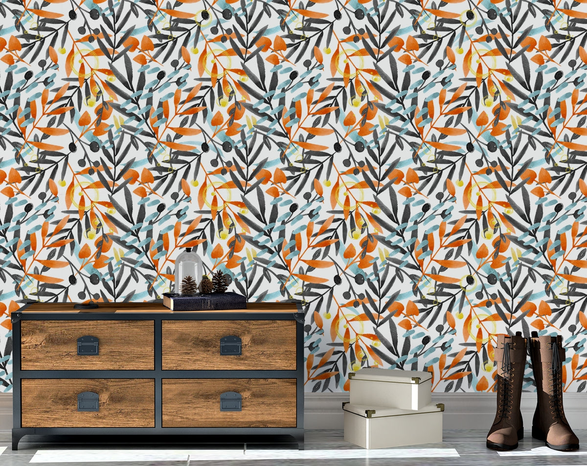 Hand Drawn Watercolour Flowers Floral Bedroom Wallpaper