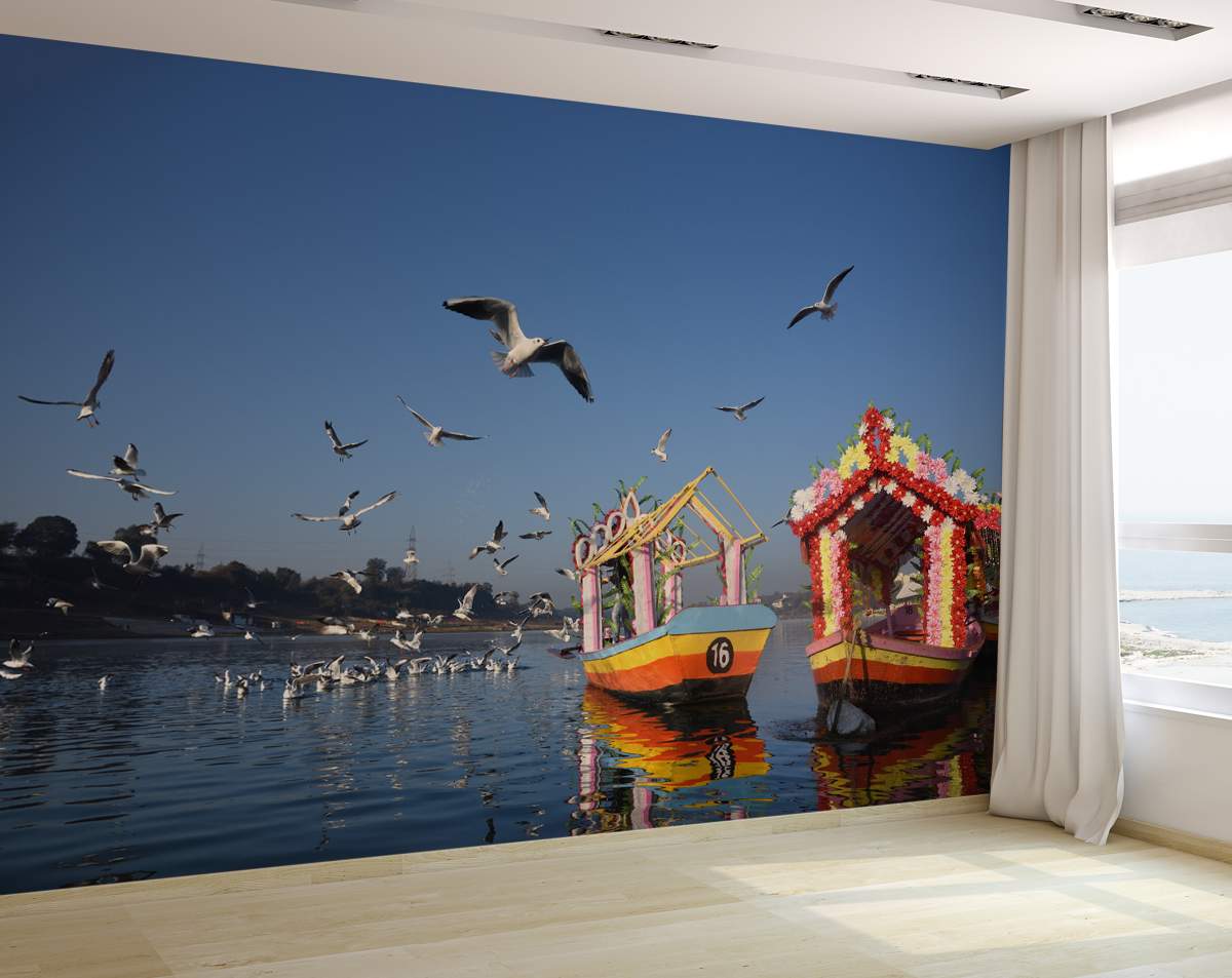 3D River Wallpaper With Bird's