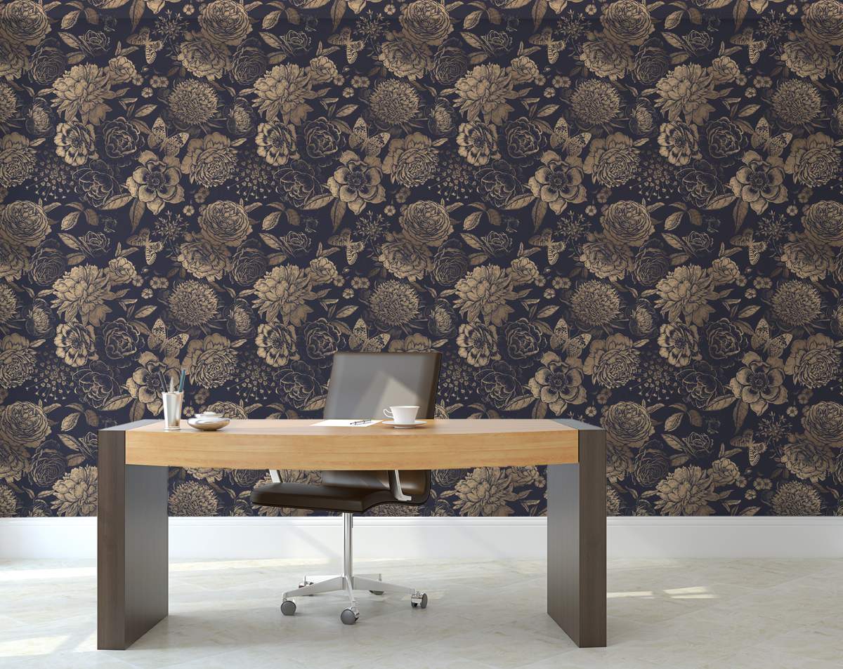 Golden Rose Floral Wallpaper Rolls