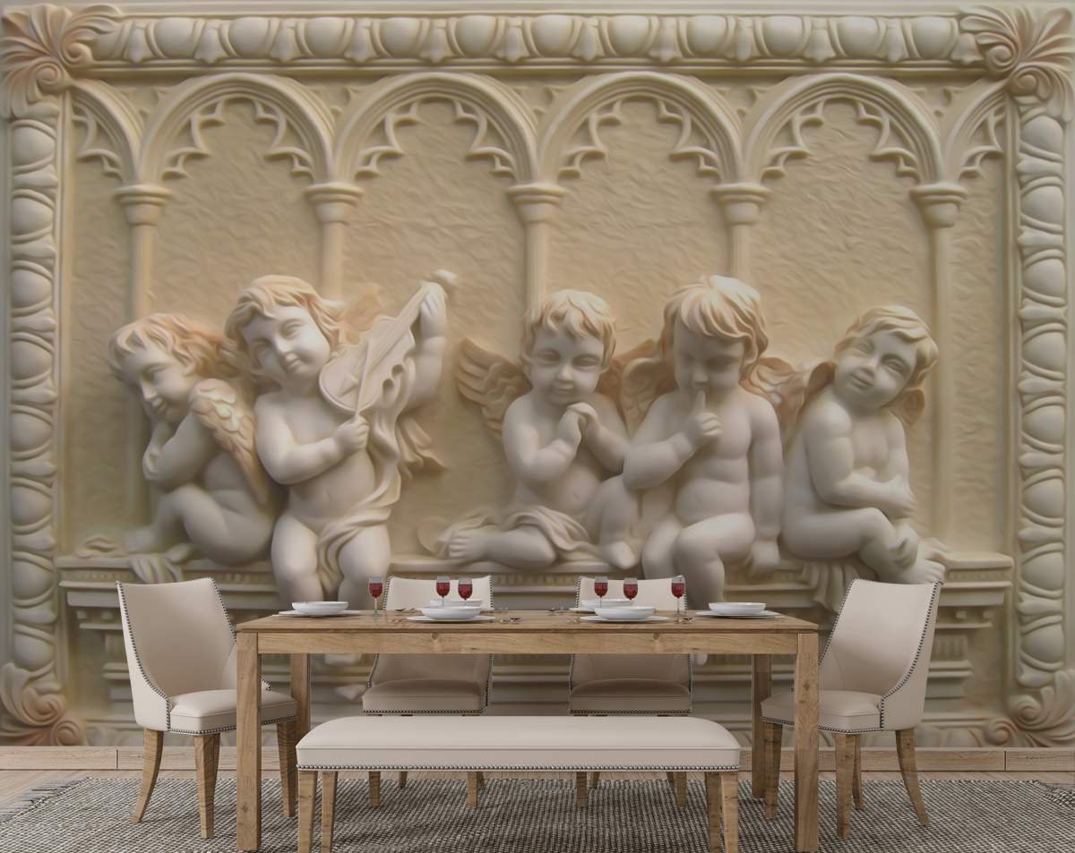 Five Little Marble Angel with Wings Wallpaper 3d Wall Mural