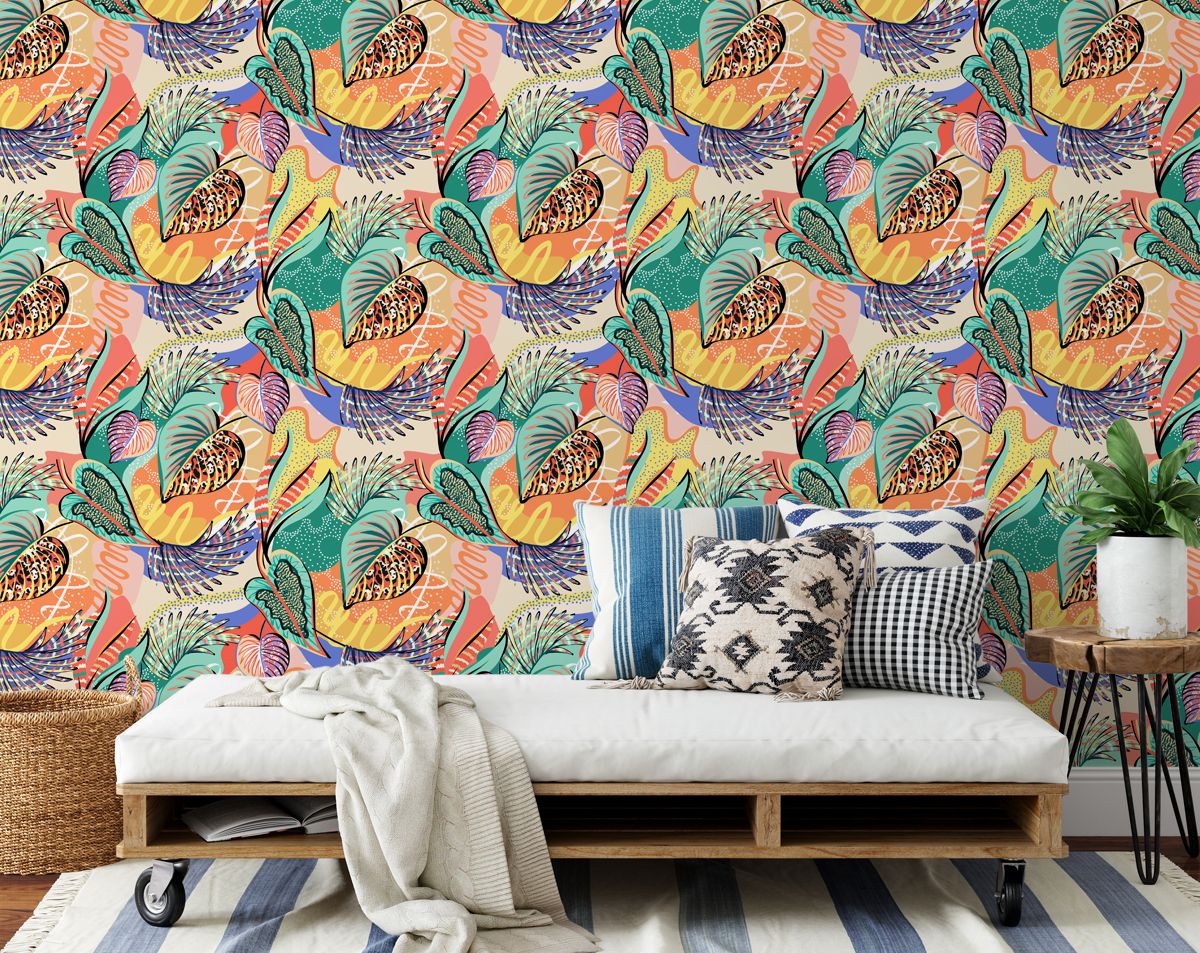 Abstract Tropical Leaves Color Wallpaper Rolls