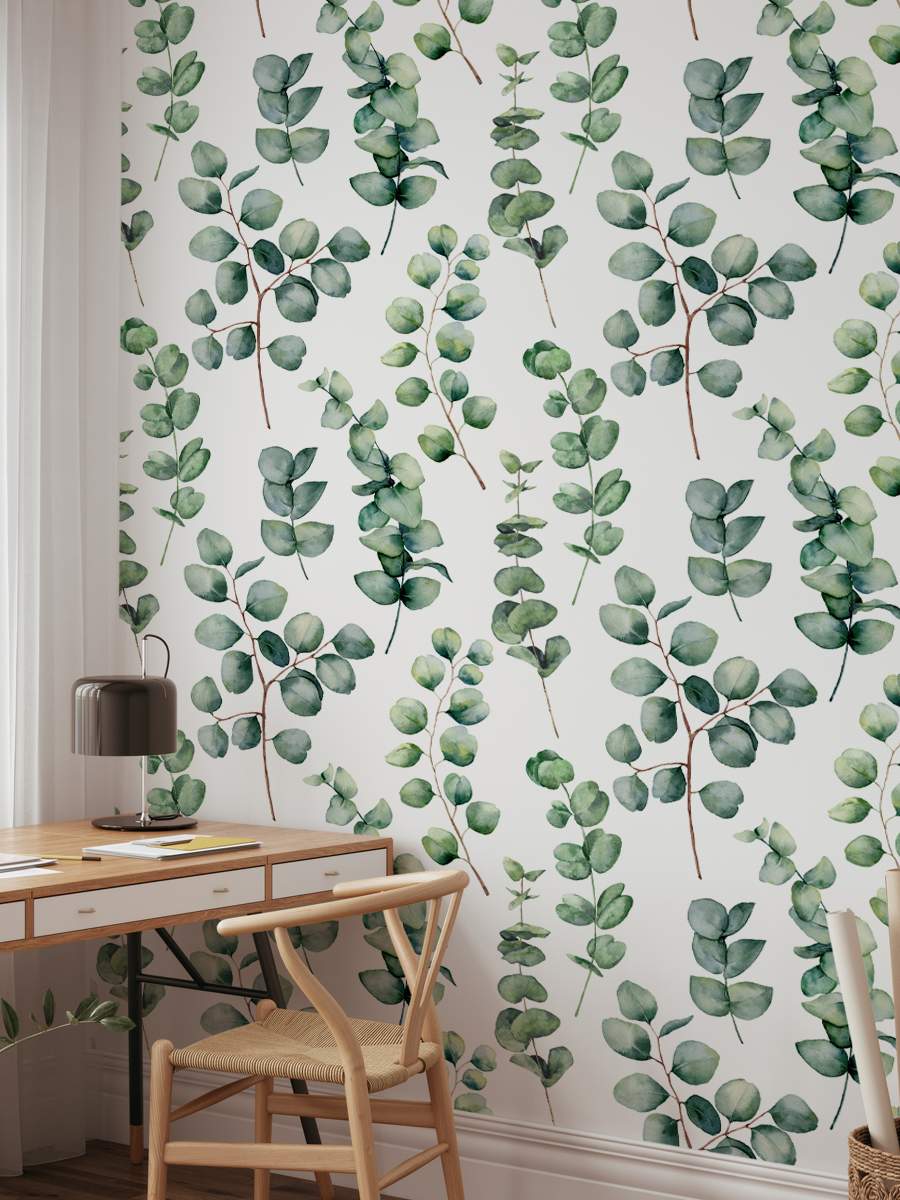 Watercolour Eucalyptus Leaves and Branches Wallpaper Roll