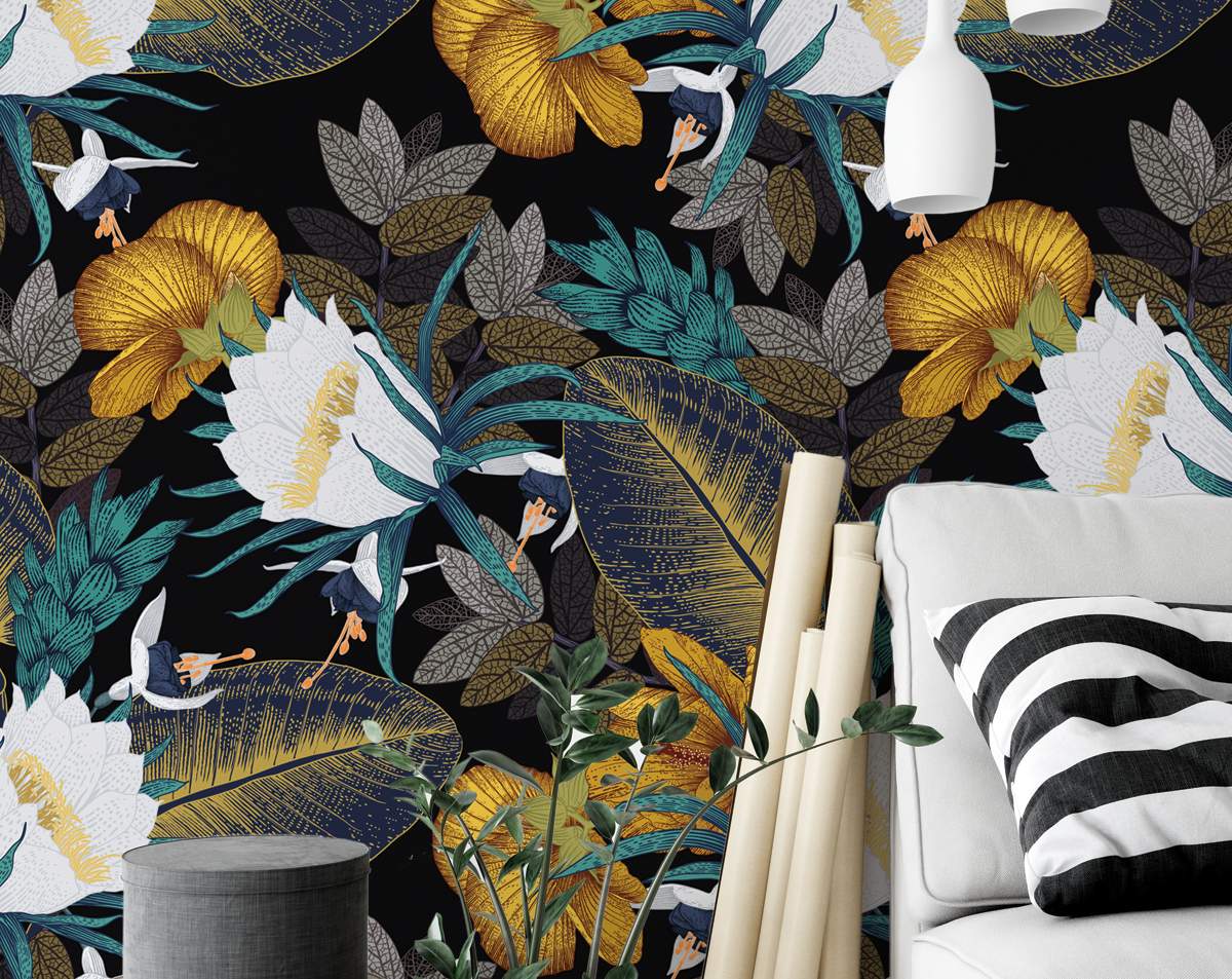 Vintage Flower White and Yellow Tropical Wallpaper Rolls