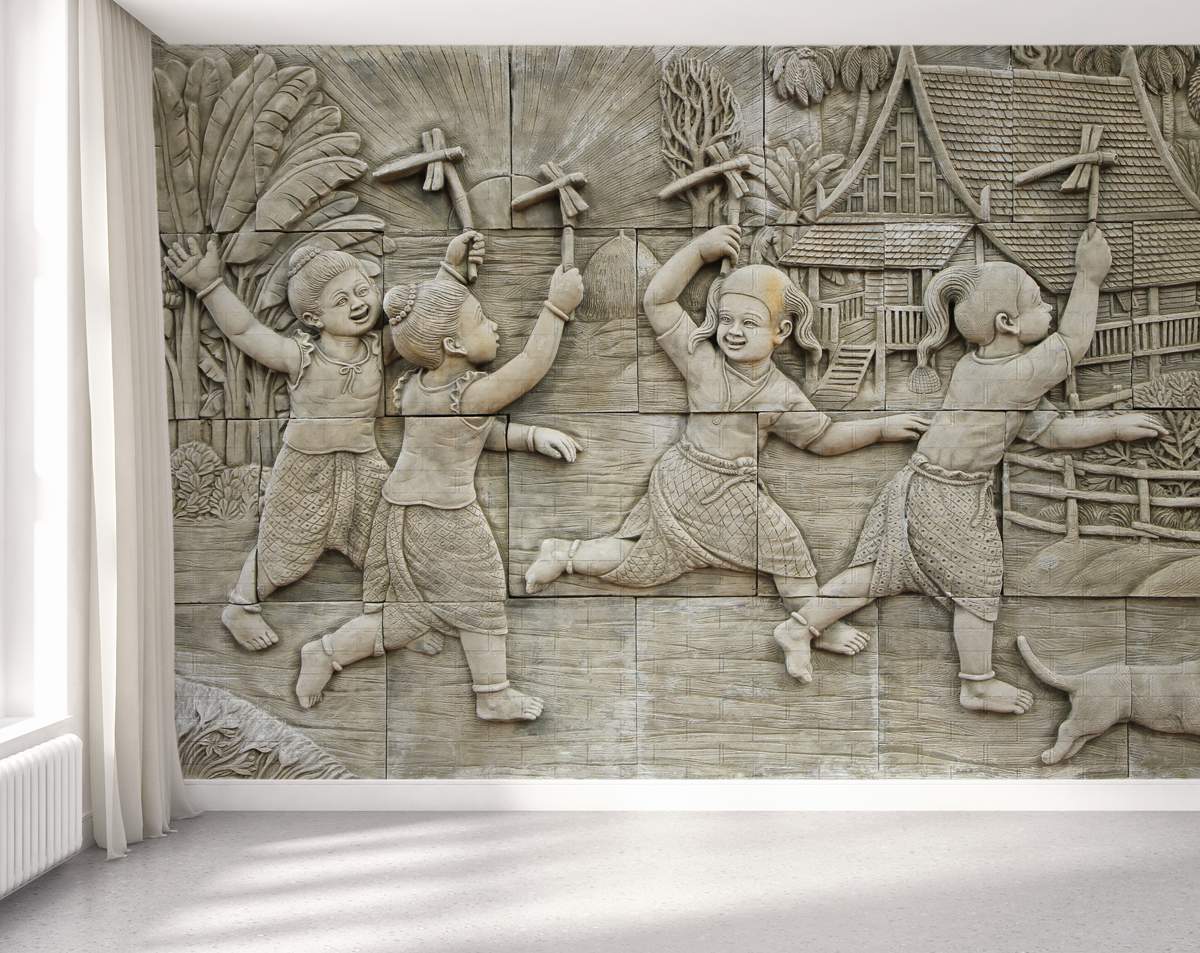 3D Kids Playing Wall Mural Wallpaper