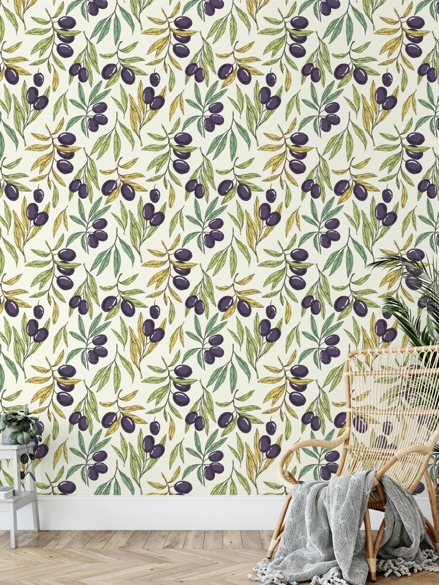 Beautiful Olive Tree Branches Eco Botanical Hand Drawn Leaves Wallpaper