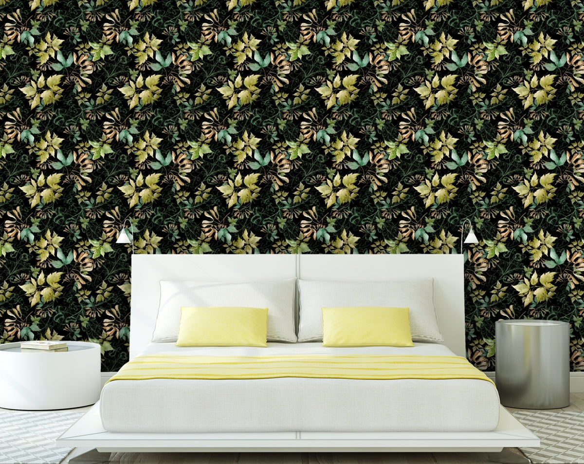 Breezy Leaves Wallpaper Green Leaves Wall Design Botanical Wallpaper