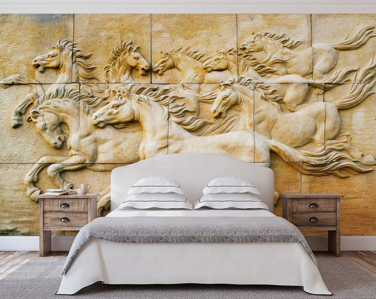Running horses sculpture 3d mural wallpaper