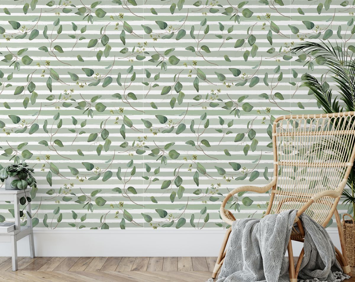 Mint Leaf Stripes Decorative Wallpaper Rolls