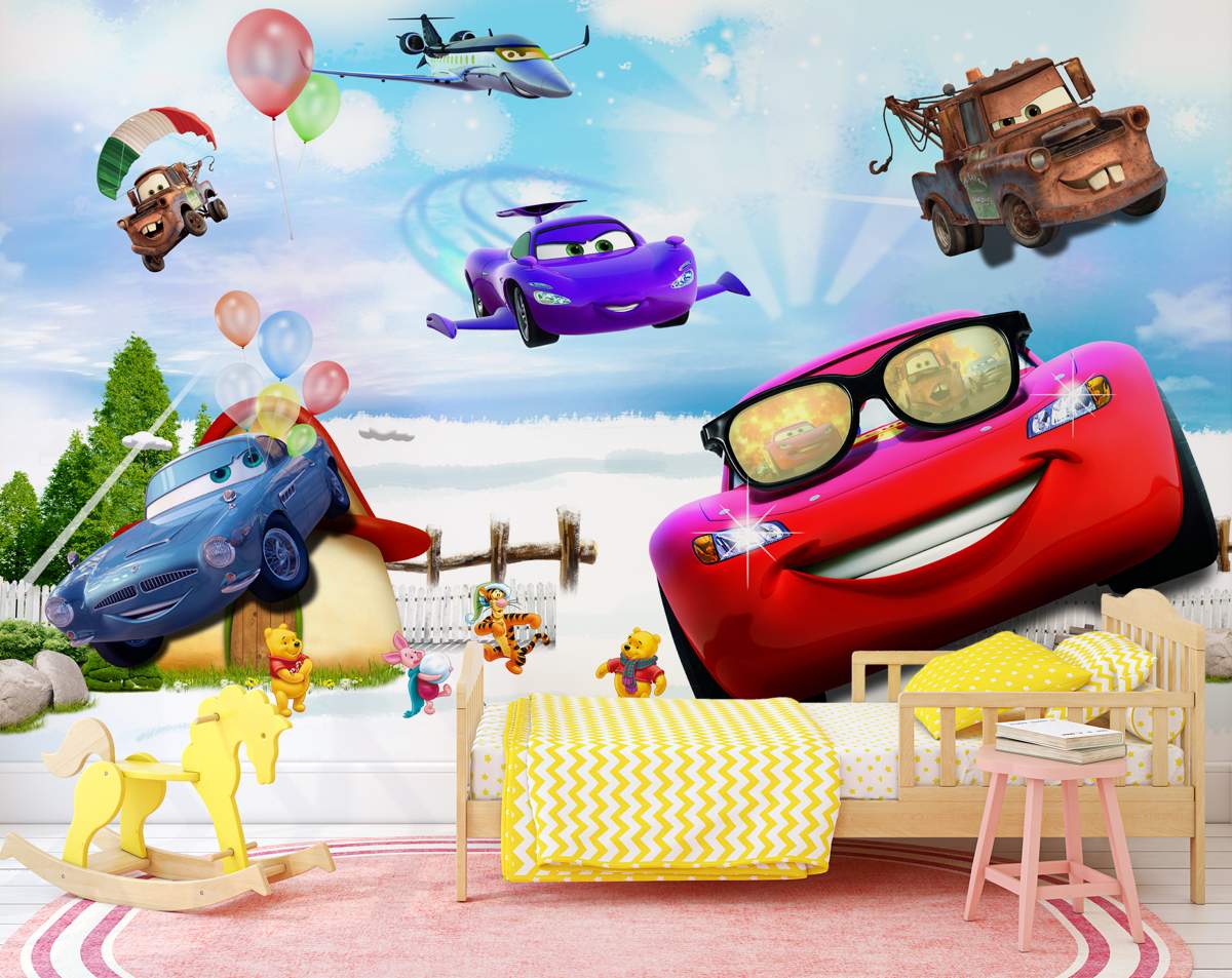 Cars Cartoon Kids 3D Wallpaper - Main Image