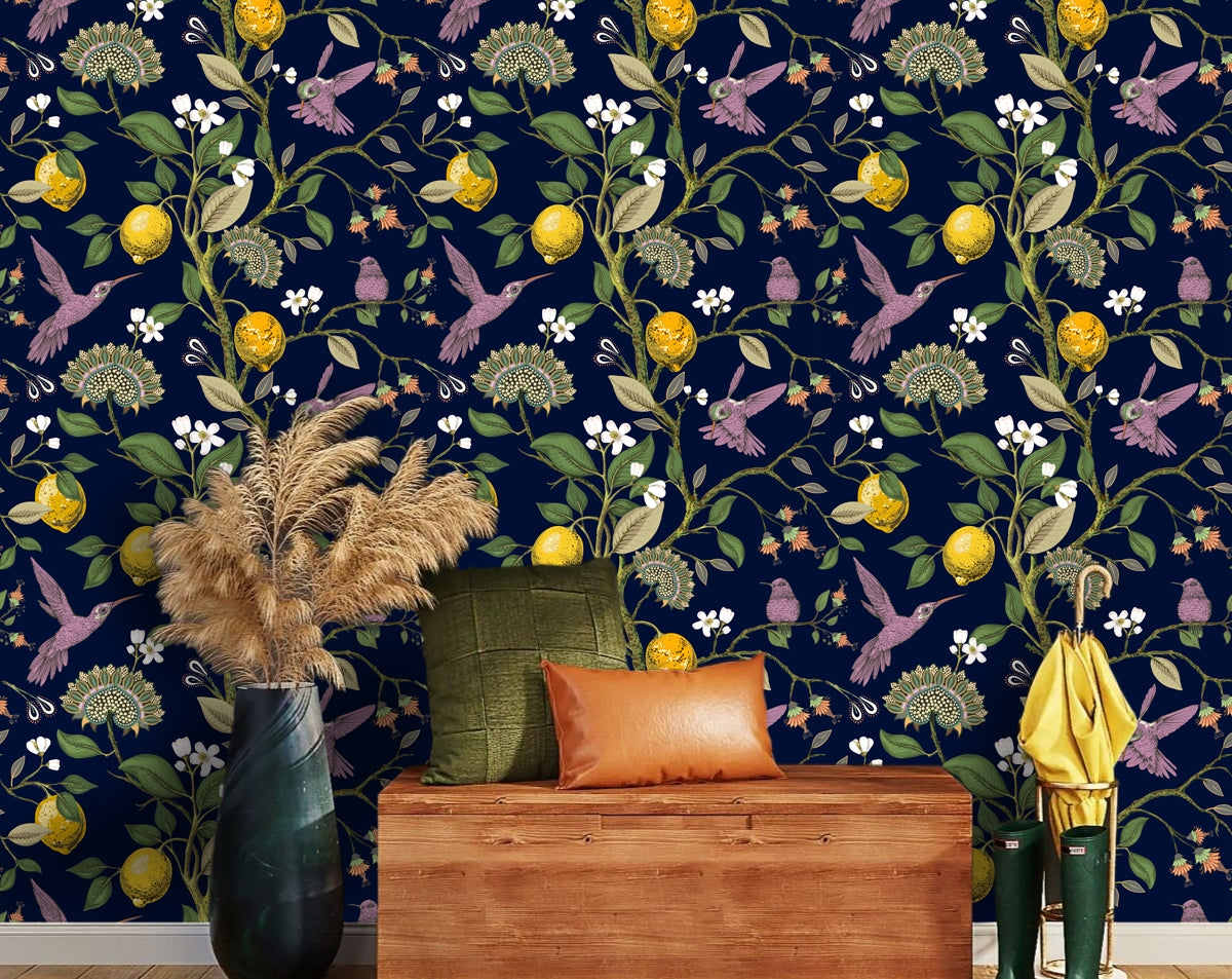 Dark navy blue Botanical Wallpaper