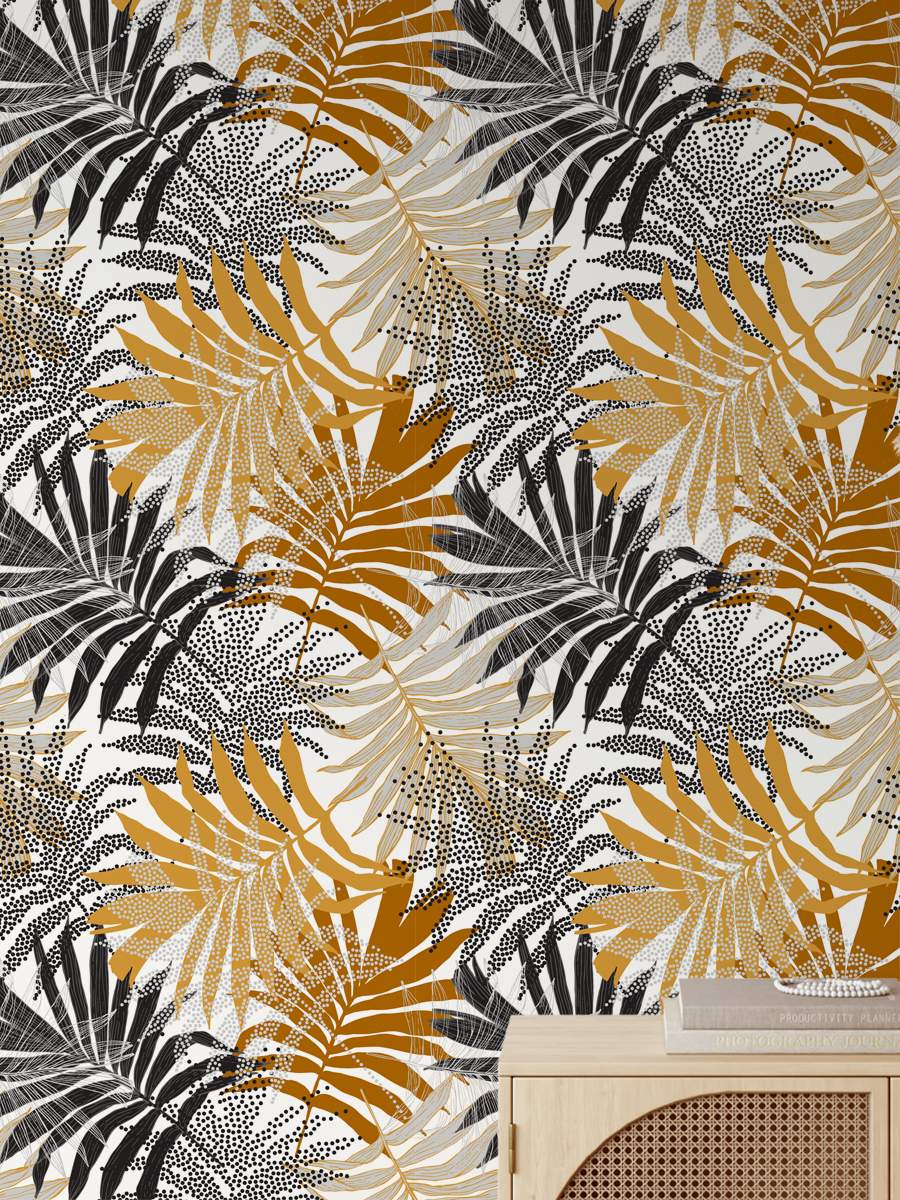 Stylish Trendy Hand Drawn Palm Leaves Half Tone Wallpaper Wallpaper Rolls