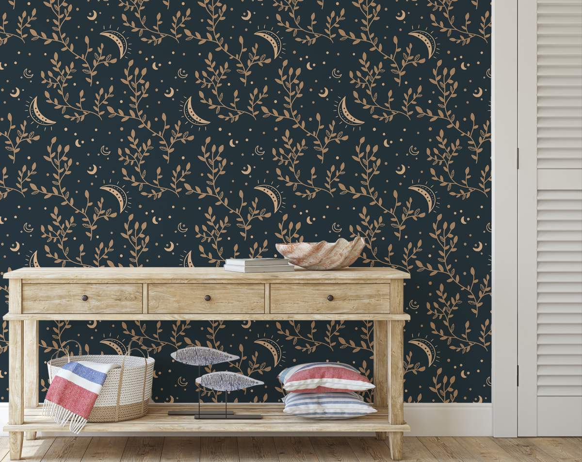 Half Moon And Star With Leafs Wallpaper Rolls