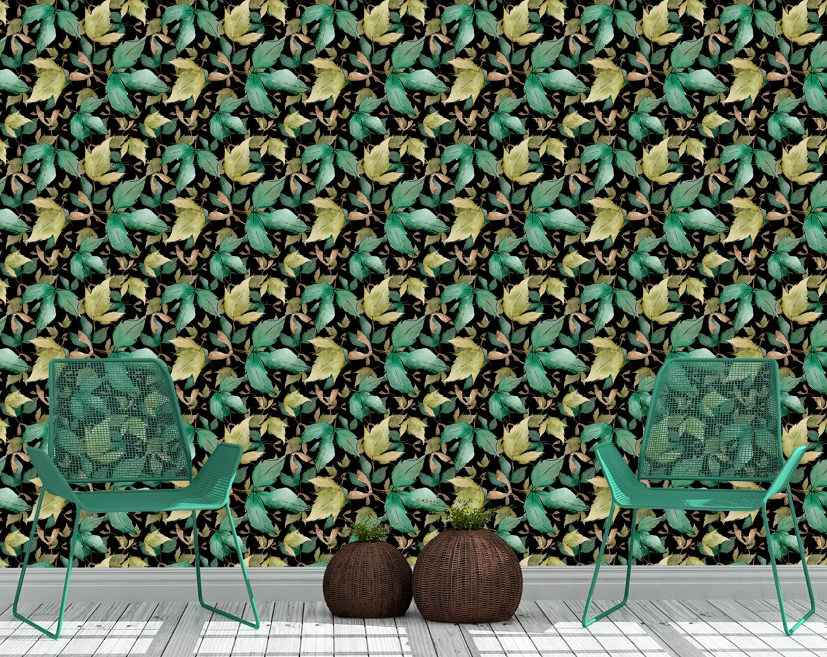 Retro Tropical Leaves Forest Design Wallpaper