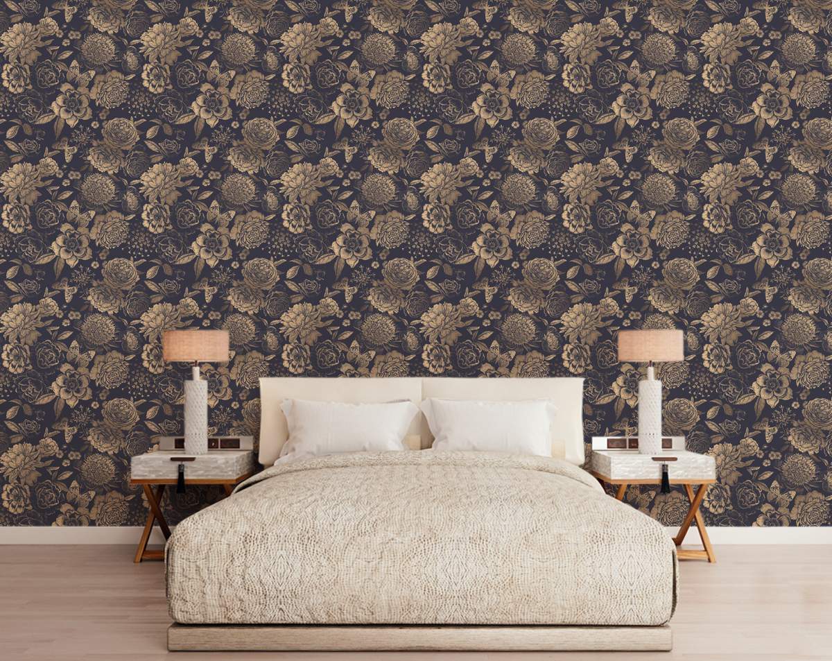 Golden Rose Floral Wallpaper Rolls