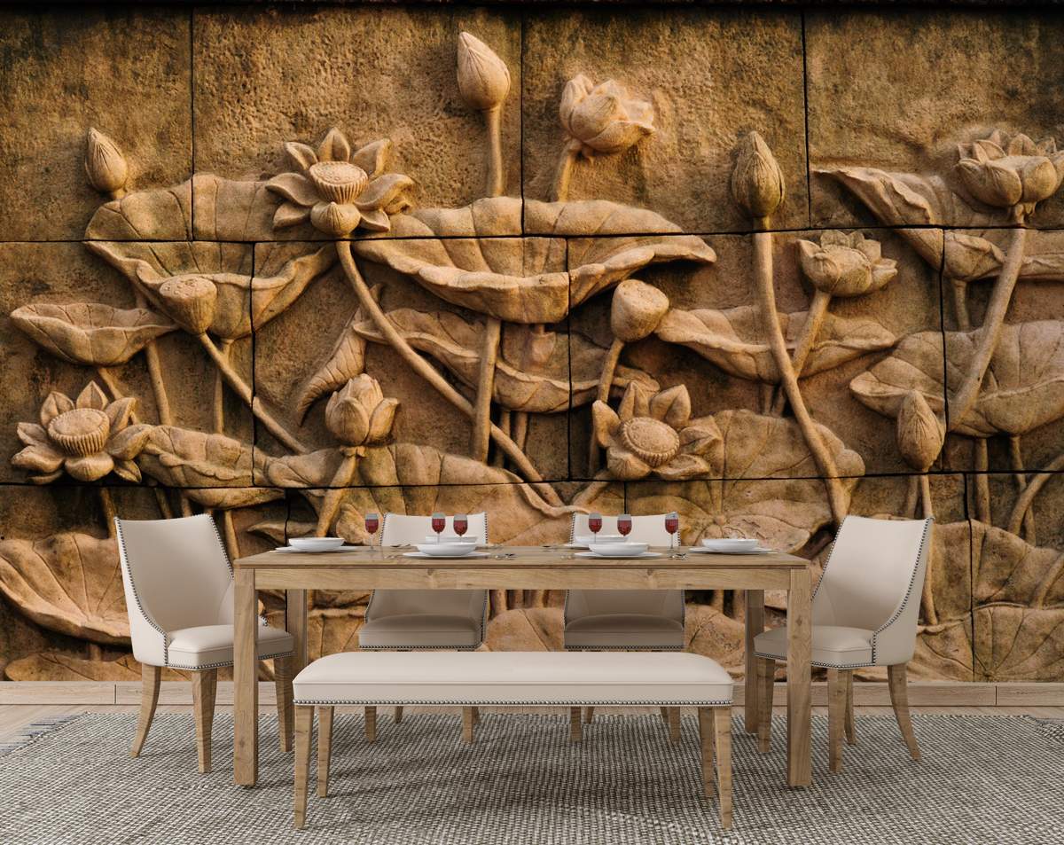 3D Floral Sculpture Wallpaper