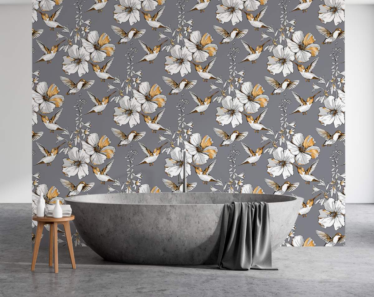 Golden White Humming Bird Wallpaper Rolls