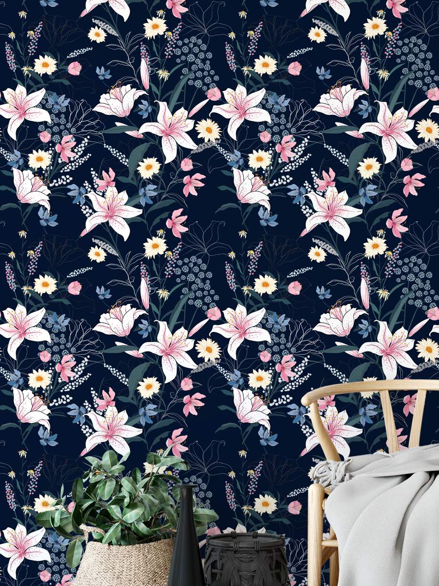White Lili Floral Wallpaper Rolls
