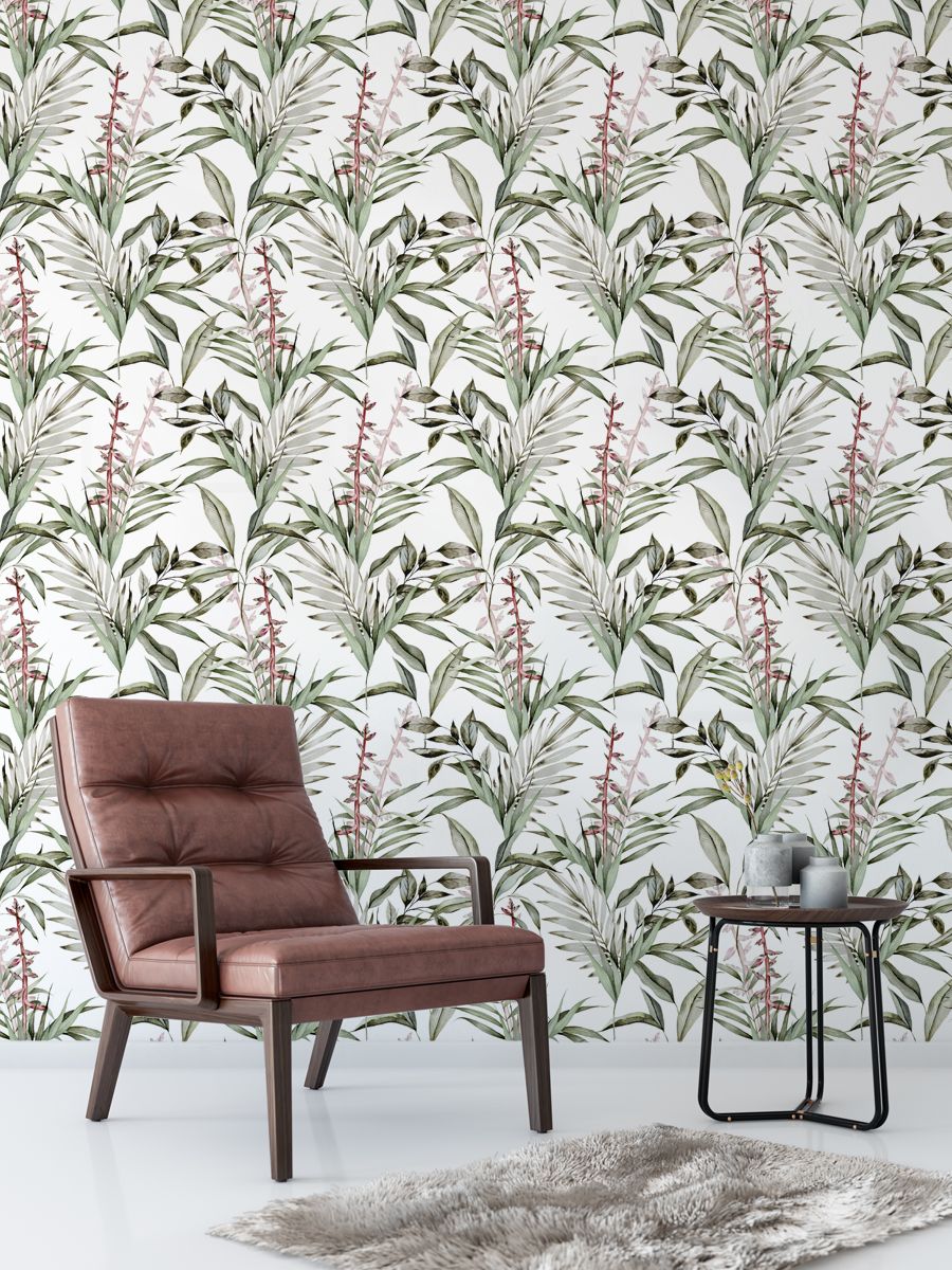 Green Leaves Tropical Modern Wallpaper