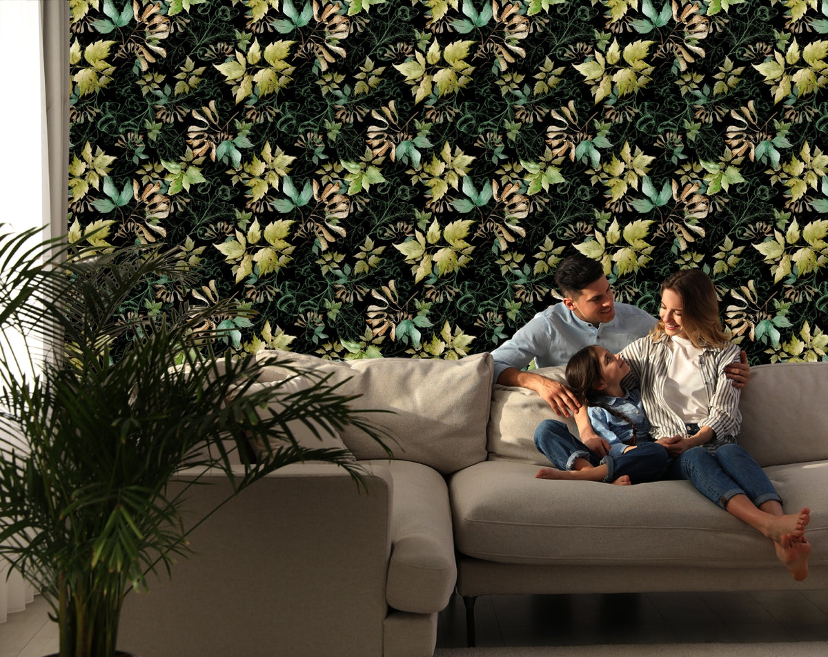Breezy Leaves Wallpaper Green Leaves Wall Design Botanical Wallpaper