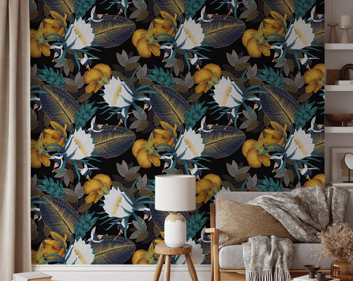 Vintage Flower White and Yellow Tropical Wallpaper Rolls