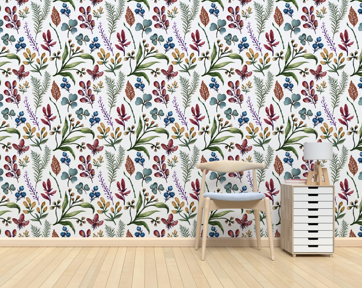 Wild Flower Hand Drawn Floral Bedroom and living Wallpaper Rolls