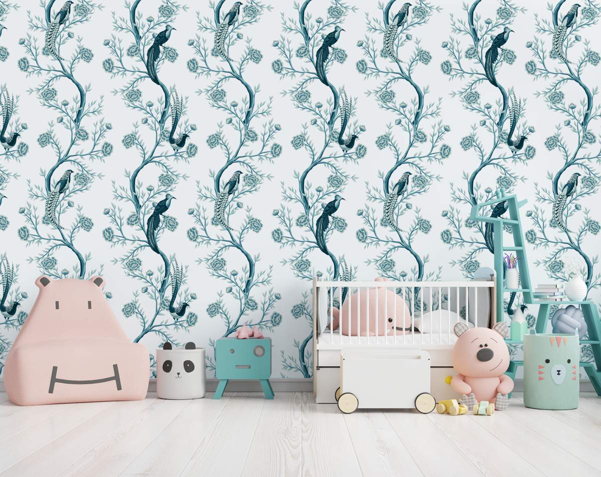 Blue Koel And Flower Wallpaper Rolls