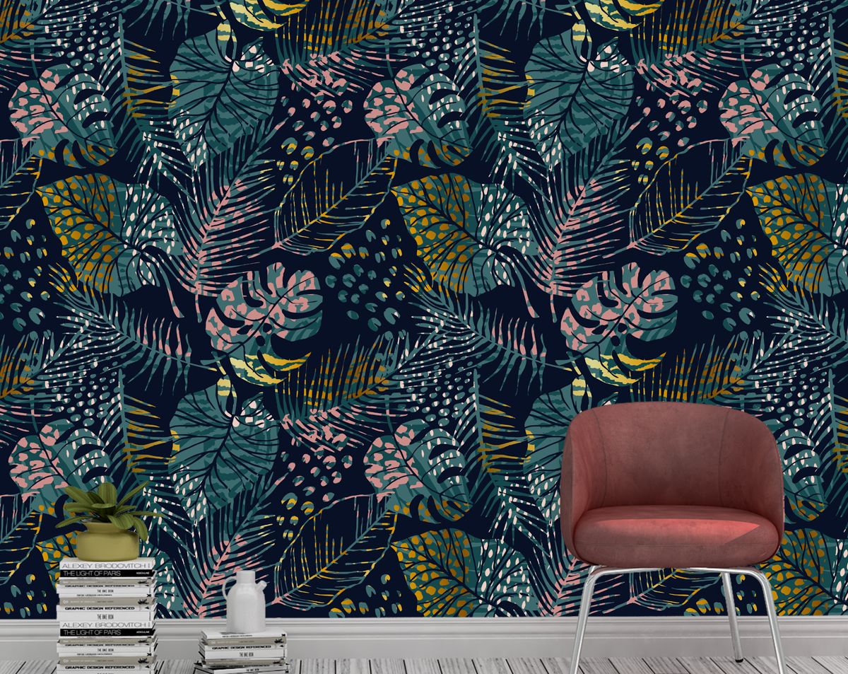 Tropical Multicolor Leaves Botanical Wallpaper