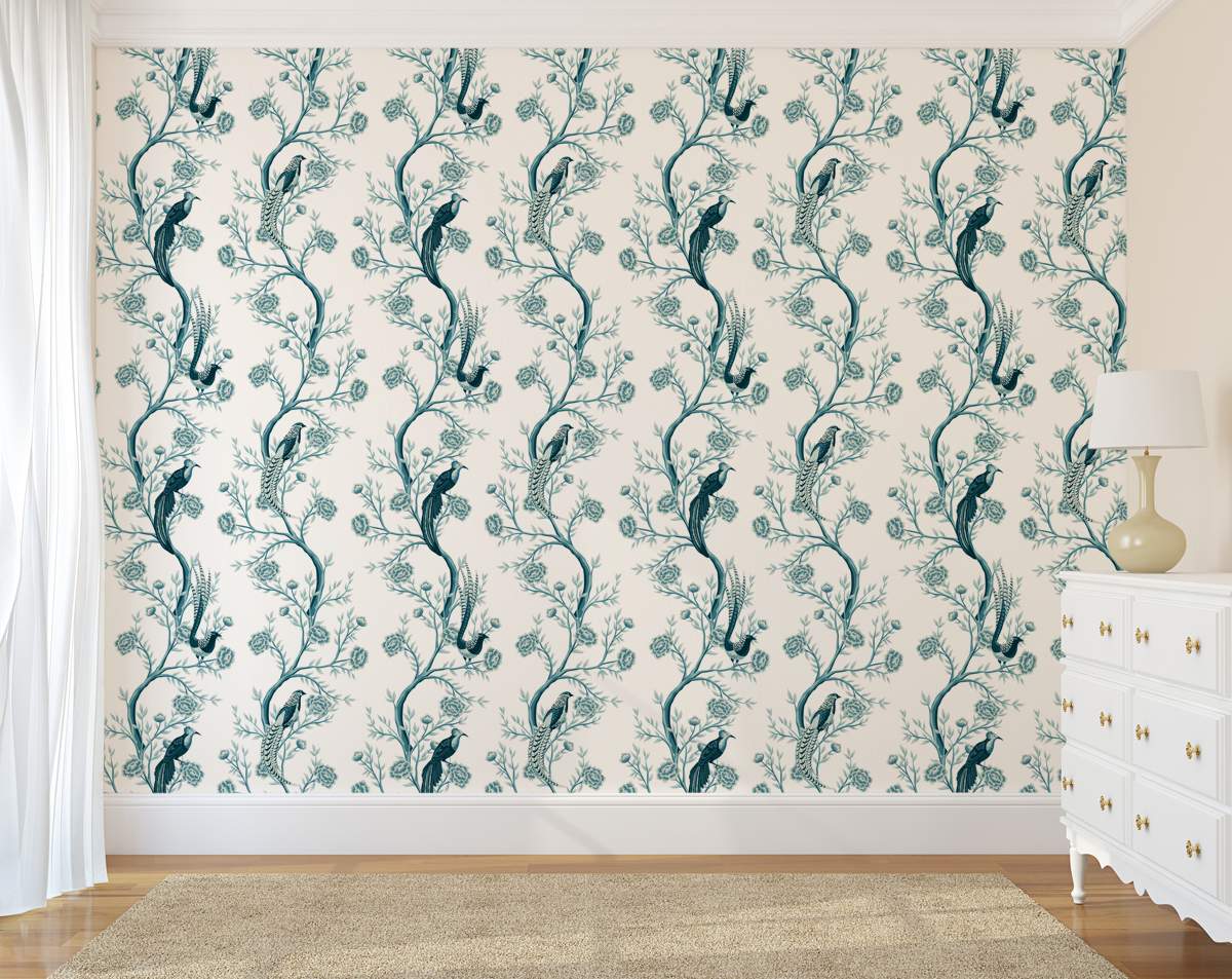 Blue Koel And Flower Wallpaper Rolls