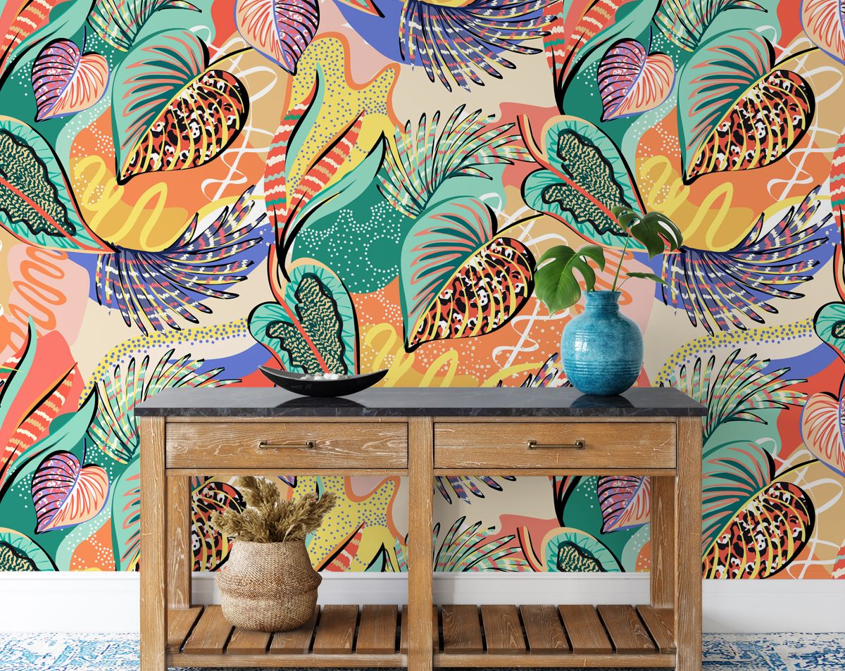 Abstract Tropical Leaves Color Wallpaper Rolls