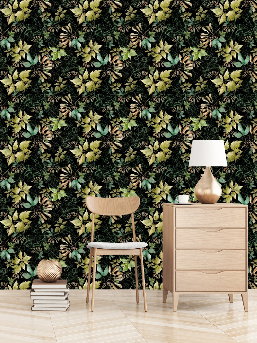 Breezy Leaves Wallpaper Green Leaves Wall Design Botanical Wallpaper
