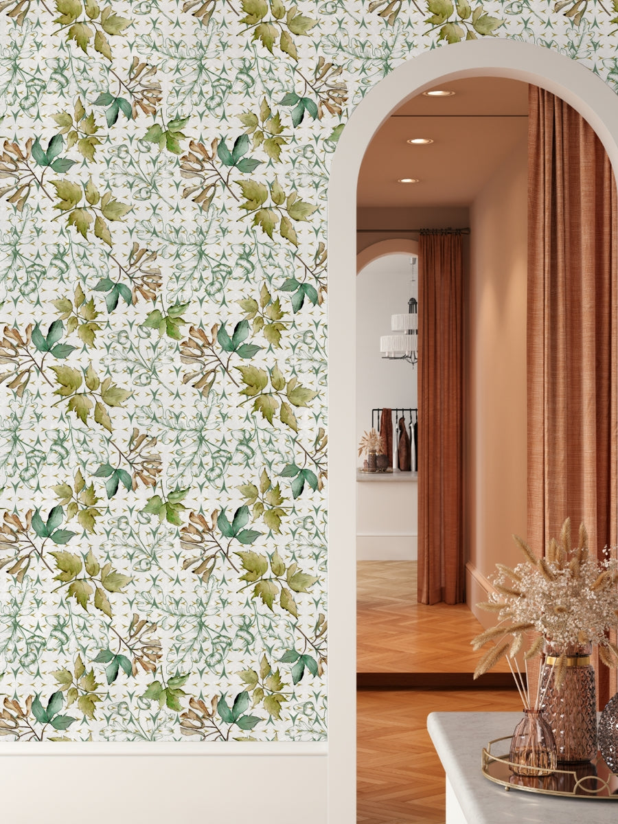 Green leaves tropical and floral wallpaper