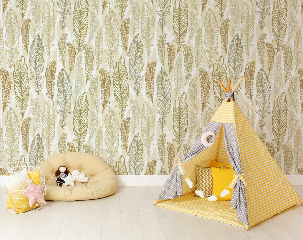 Stylish Trendy Beige Feathers Hand Drawn Wallpaper Rolls