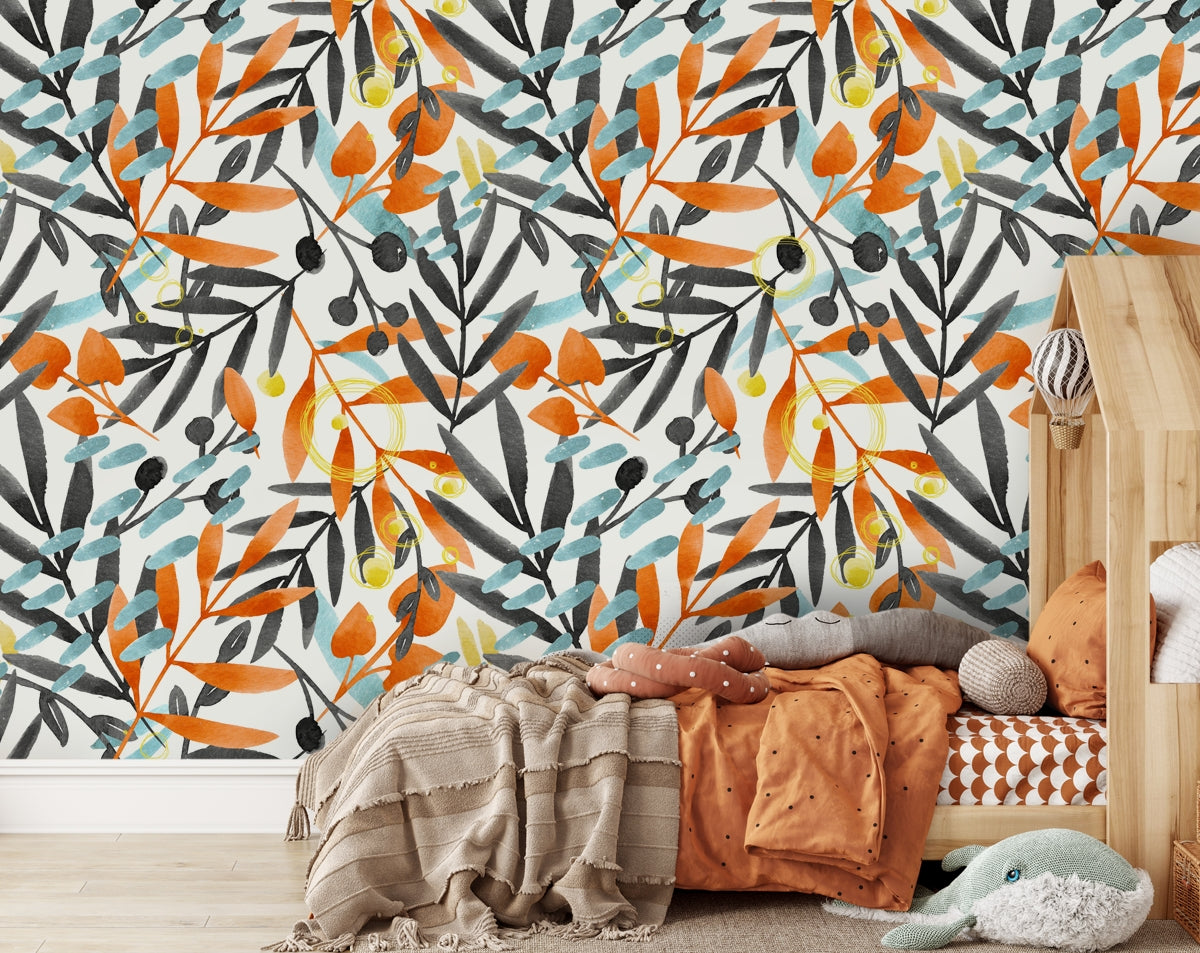 Hand Drawn Watercolour Flowers Floral Bedroom Wallpaper