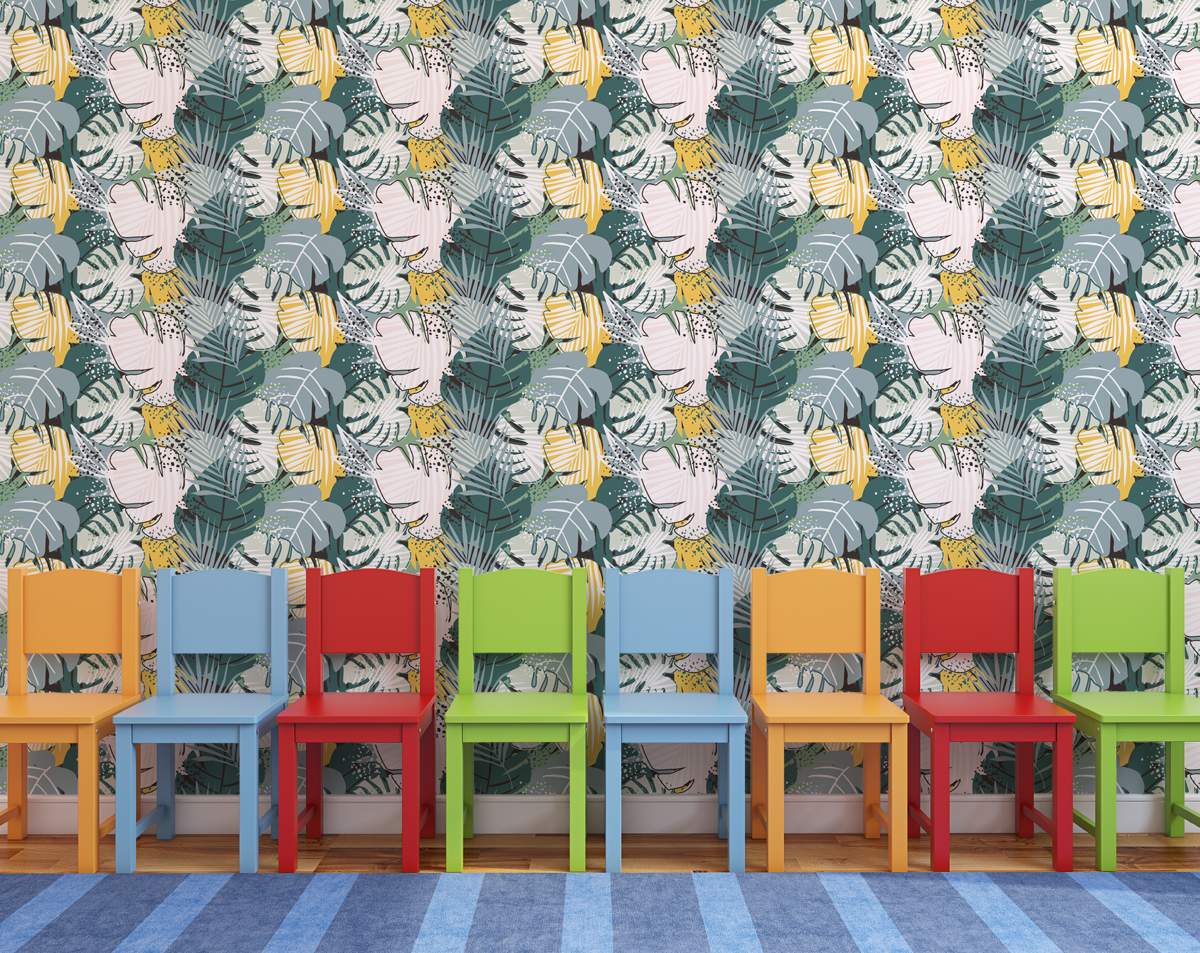 Yellow, Green And White Palm tree Leafs Wallpaper Rolls