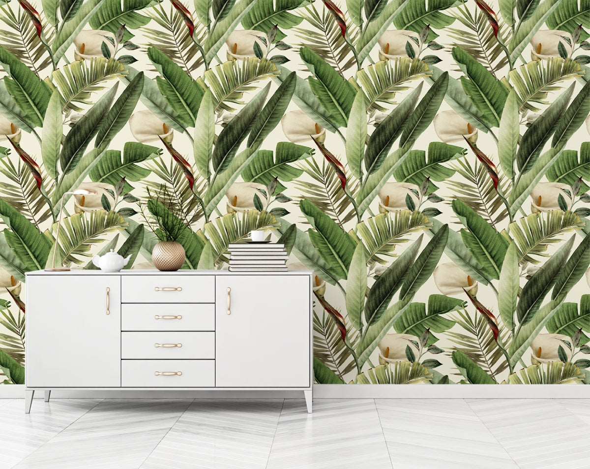 Watercolor Banana Leaf Art Wallpaper
