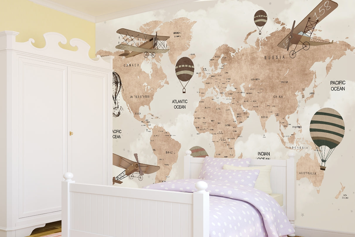 Vintage World Map, Airplane, Air Crafts Wallpaper
