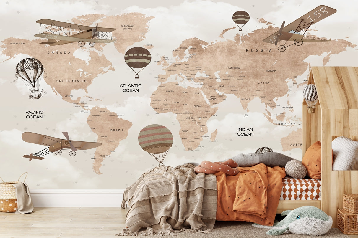 Vintage World Map, Airplane, Air Crafts Wallpaper
