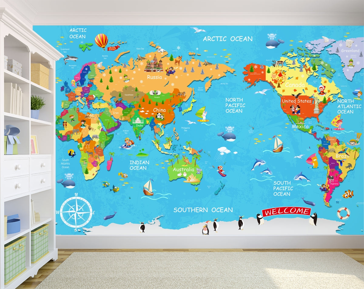 Explore the World by little hands Kids Room Wallpaper