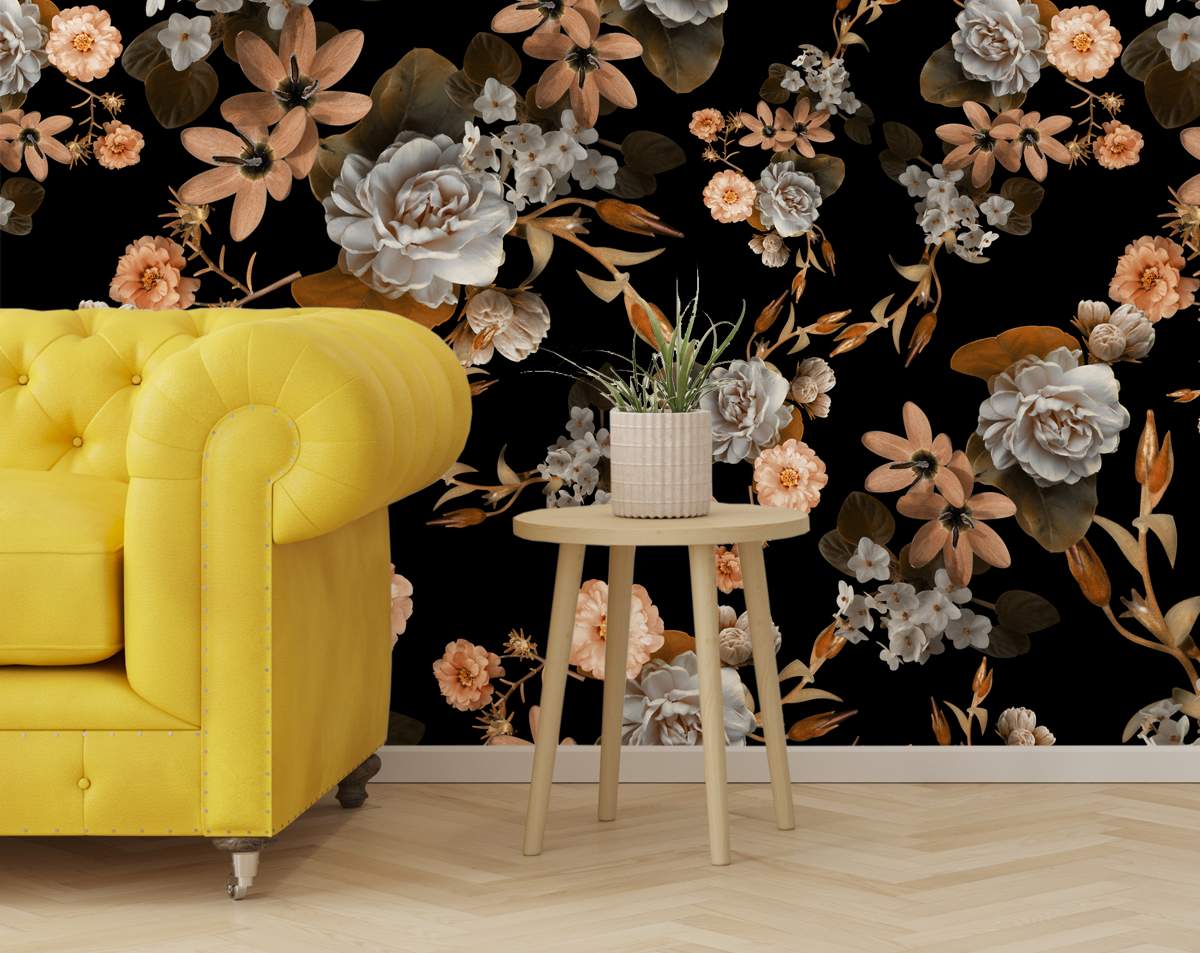 Dark Botanical Pink Rose Wallpaper Rolls for bedroom and living room