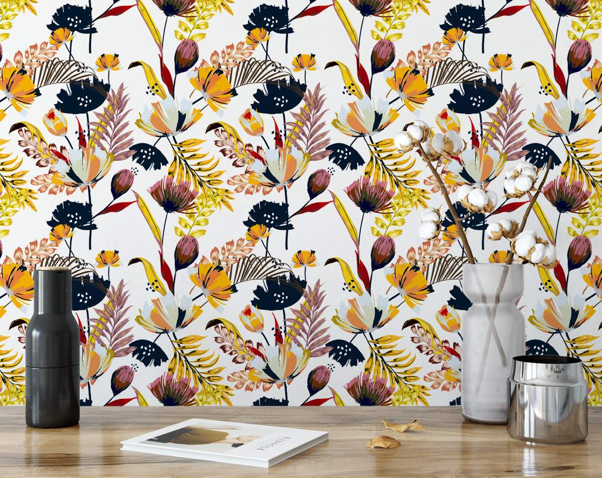 Beautiful artistic bright tropical flowers wallpaper Rolls