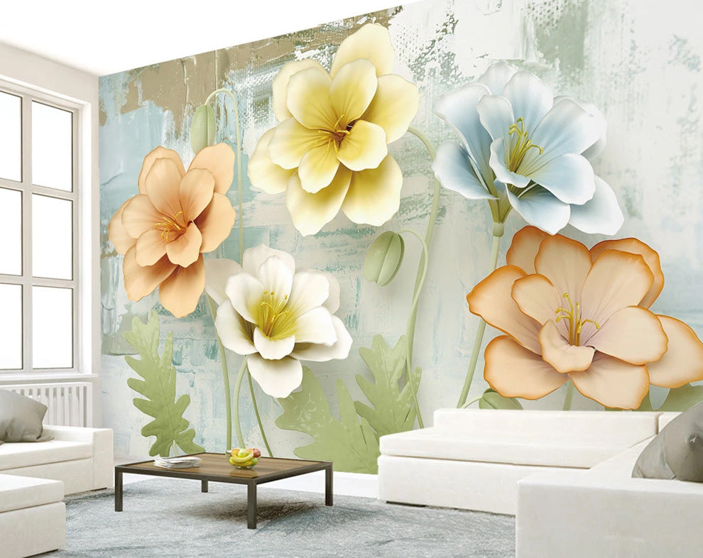 Colourful Flowers 3D Wallpaper for Walls