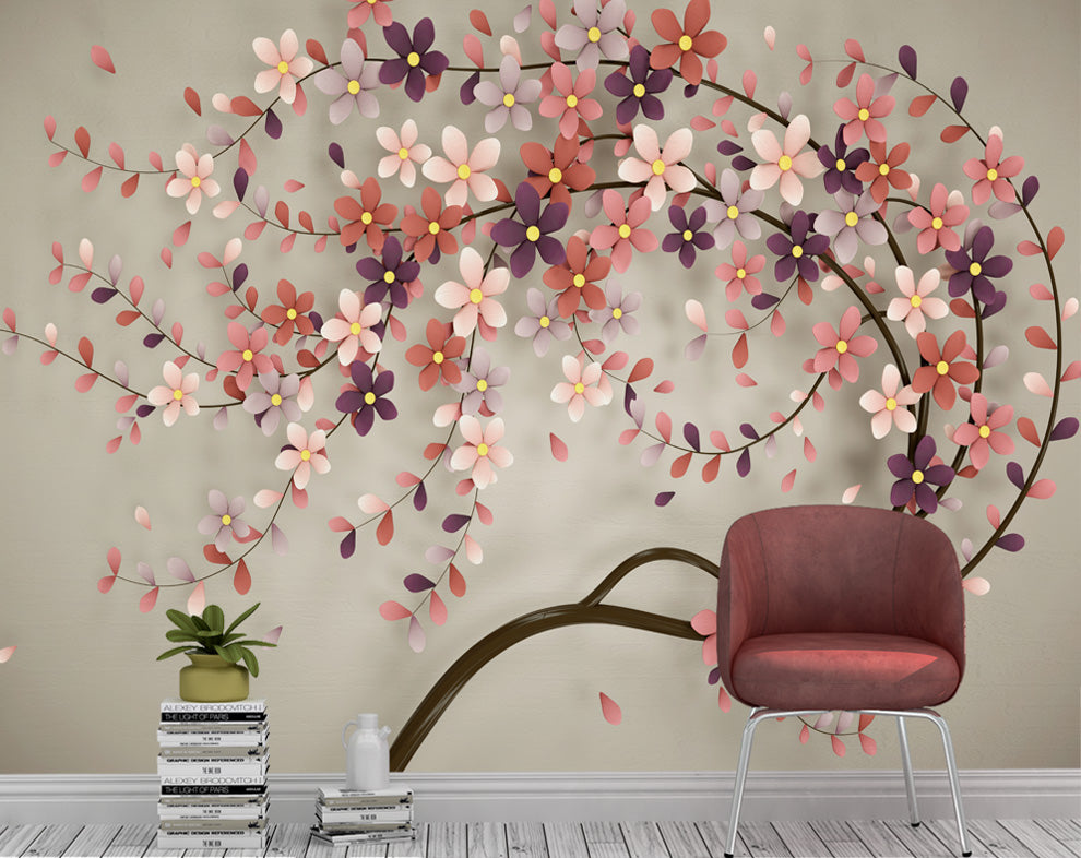Modern Creative Flowers Tree Mural Wallpaper