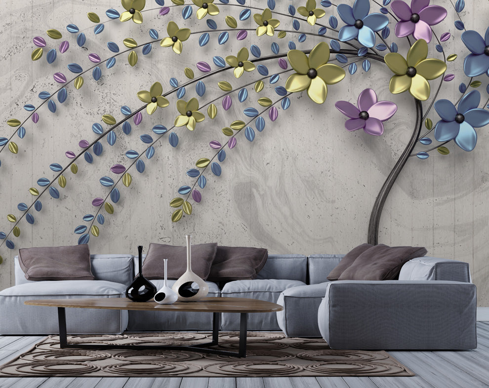 3D Metal Flower TV Background Wallpaper