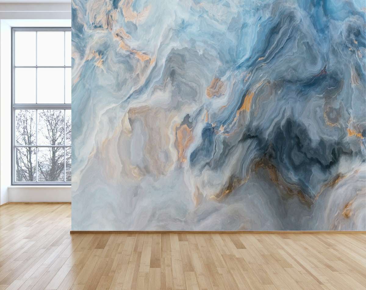 Blue Ocean Abstract Peel and Stick Wallpaper Marble Mural Wallpaper Roll