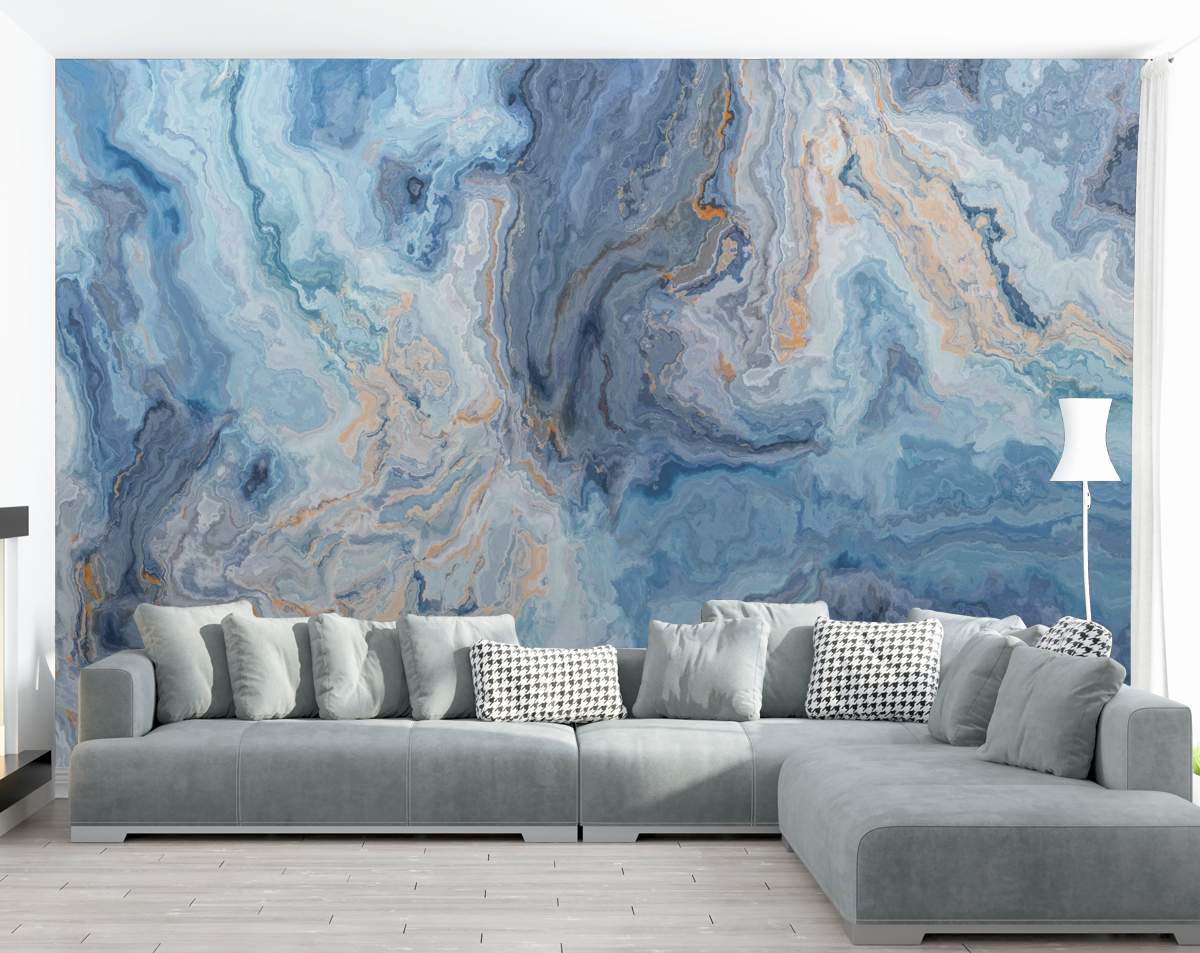 Blue marble grey and gold veins wallpaper - view 3