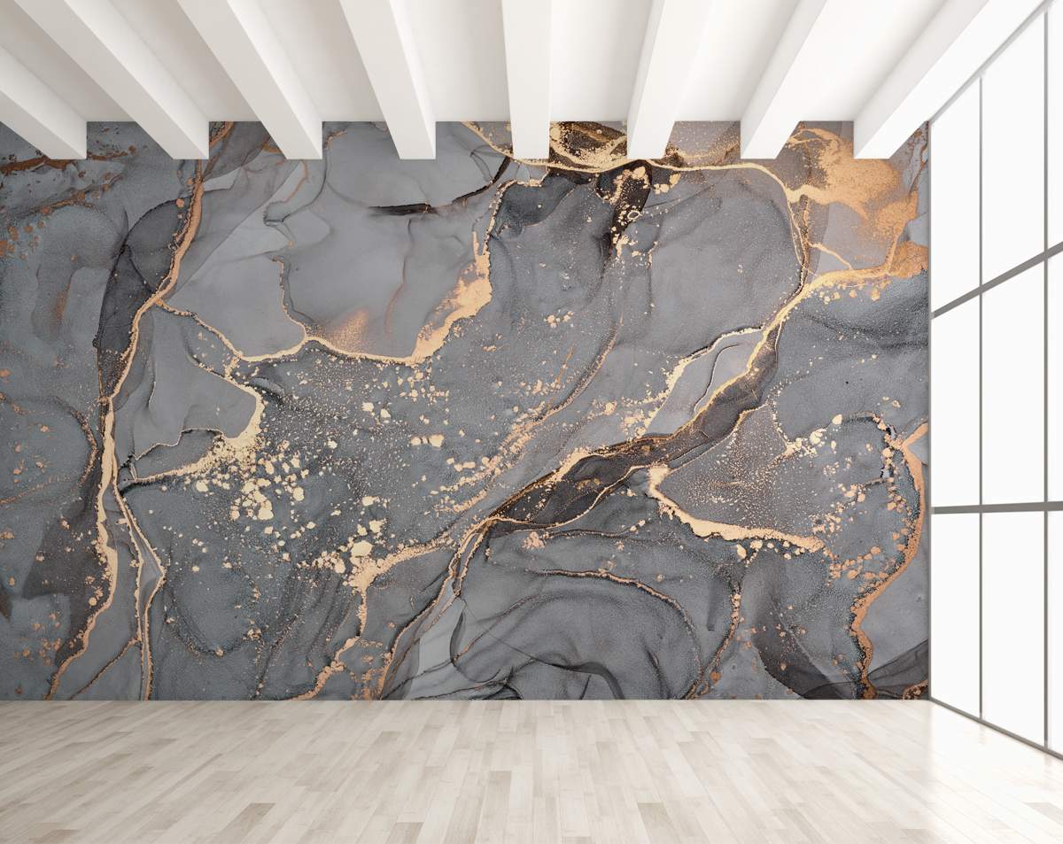 Abstract Gray Golden Marble Living room Wallpaper