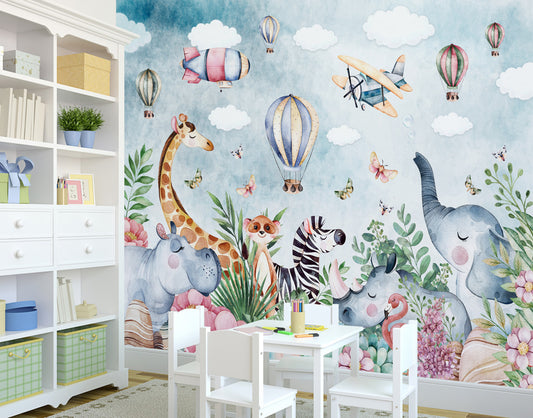 Cute Animal Jungle Wallpaper For Kids Room (Copy)