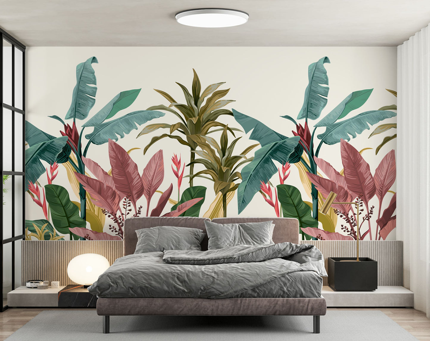 Colorful Watercolor Banana Leaves Tropical Wallpaper